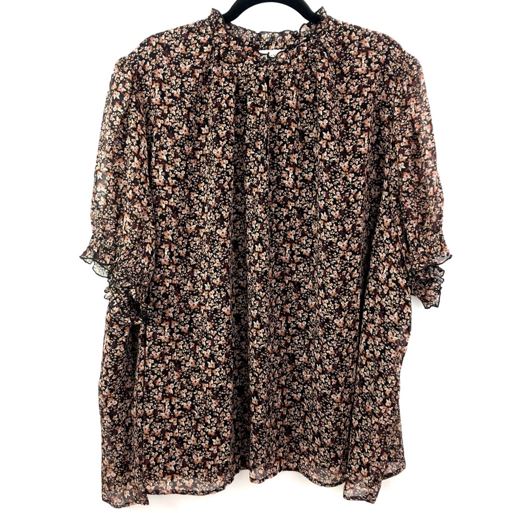 Ava Viv floral short sleeve chiffon double layer blouse 4X